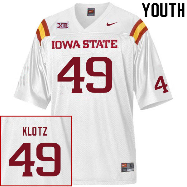 Iowa State Cyclones Youth #49 Stevo Klotz Nike NCAA Authentic White College Stitched Football Jersey OO42H85VB